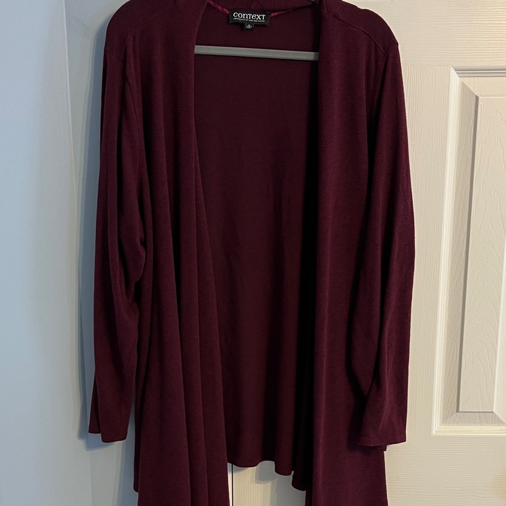 Context Women's Deep Burgundy Open-Front Cardigan